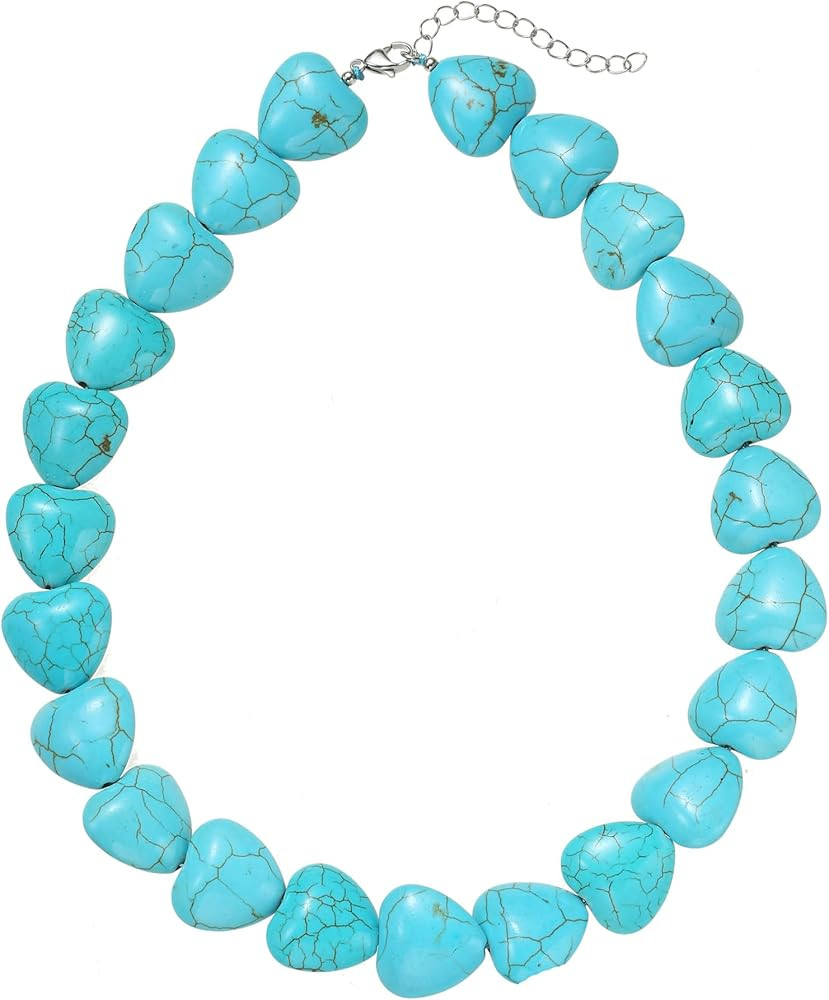 Big Chunky Beaded Necklaces Colorful Puffy Turquoise Stone Beaded Heart Choker Necklaces Trendy V... | Amazon (US)