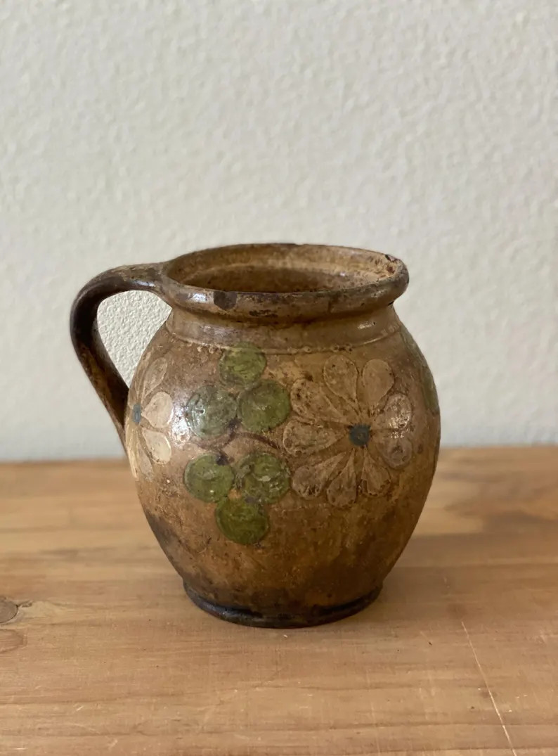 Antique Pottery Handled Vessel European Made Hand Painted Daisies - Etsy | Etsy (Global)