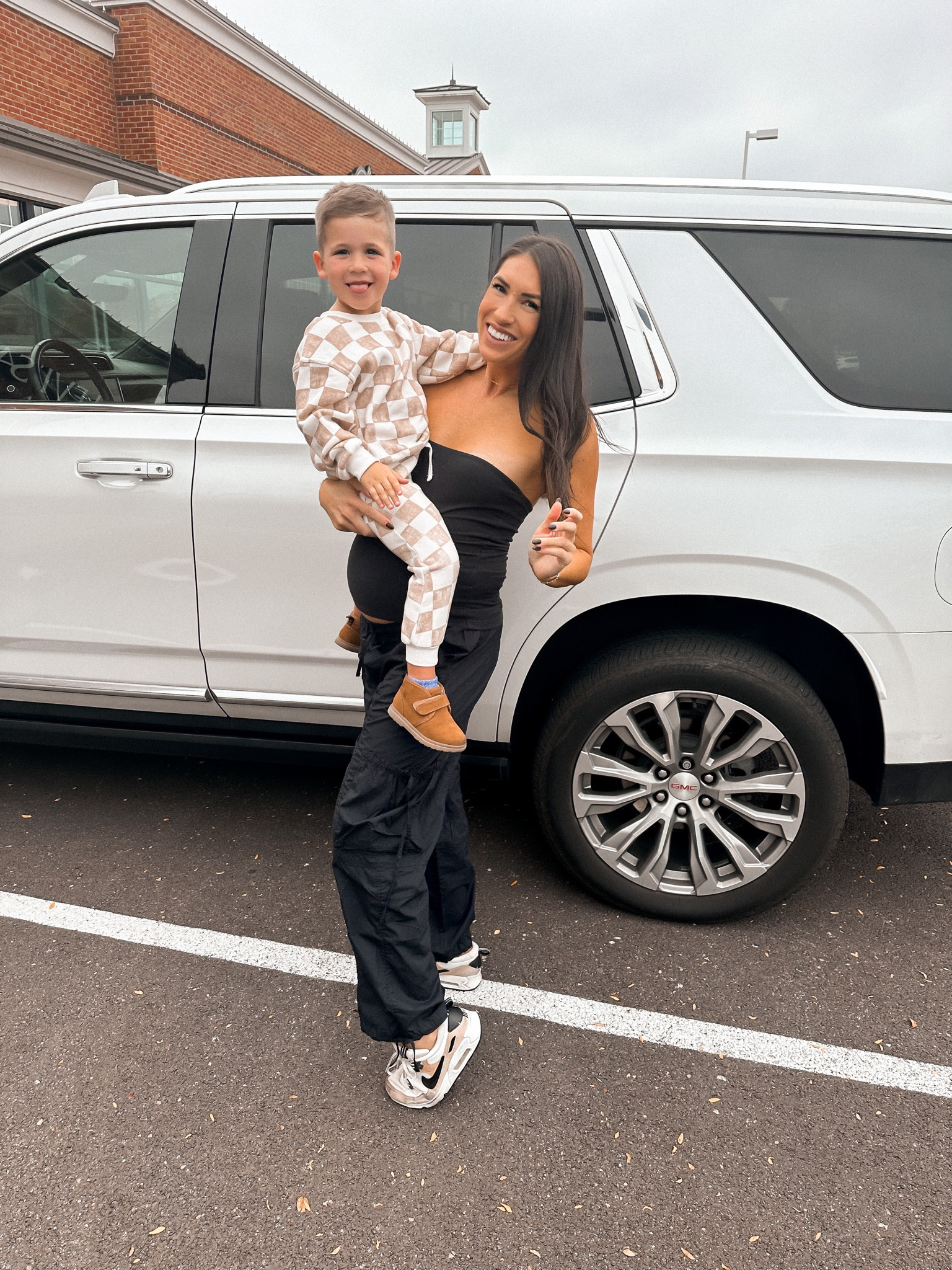 Outfit idea
Fall fashion
Abercrombie tube top
Abercrombie cargo pants
32 weeks pregnant
Bump style
LOVE these Nike air max futuras!
Target matching set 
Toddler checkered set
Target finds


#LTKstyletip #LTKfamily #LTKbump