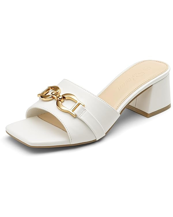 Amazon.com | Athlefit Heeled Sandals for Women Mules Square Open Toe Chunky Block Heels Summer Wh... | Amazon (US)