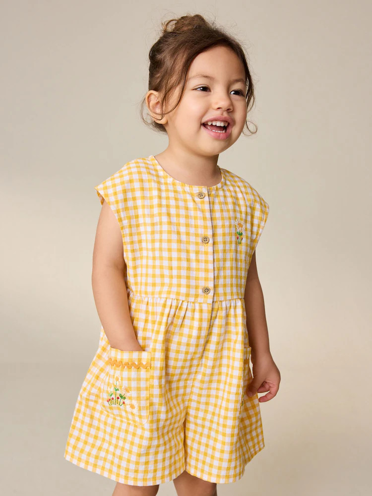 Yellow Gingham Embroidered Sleeveless Playsuit (3mths-7yrs) | Next US