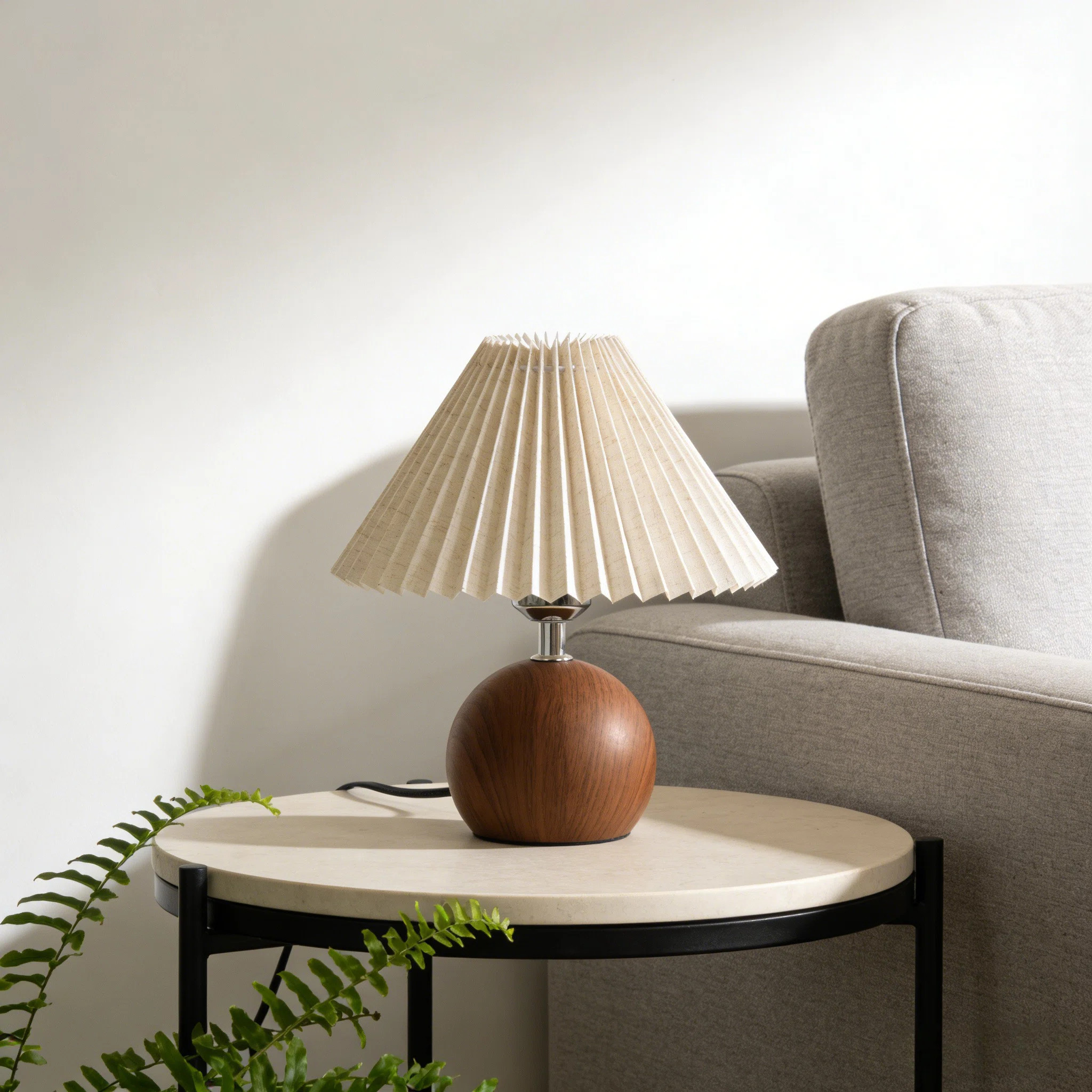 Walnut Wood Base Pleated Table Lamp | 3-color Light E26 Socket Bedside Desk Lamp | Wayfair North America