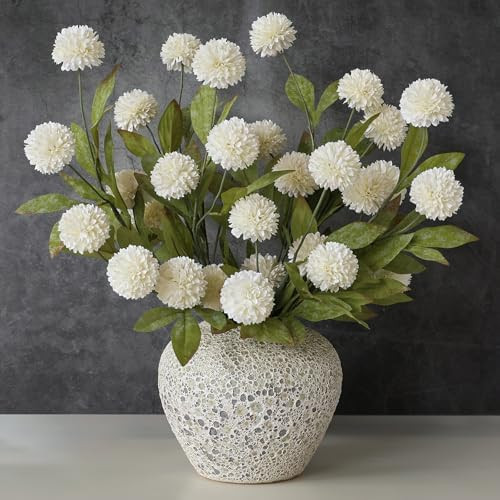 12 Pcs Faux Silk Pompon Mum Artificial Flowers for Vase -27", Bulk Fake Chrysanth Branches with S... | Amazon (US)