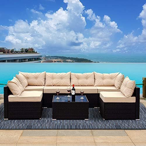 Allewie 7 Pieces Patio Sofa Set Outdoor Furniture Sectional All-Weather Wicker Rattan Sofa with B... | Amazon (US)