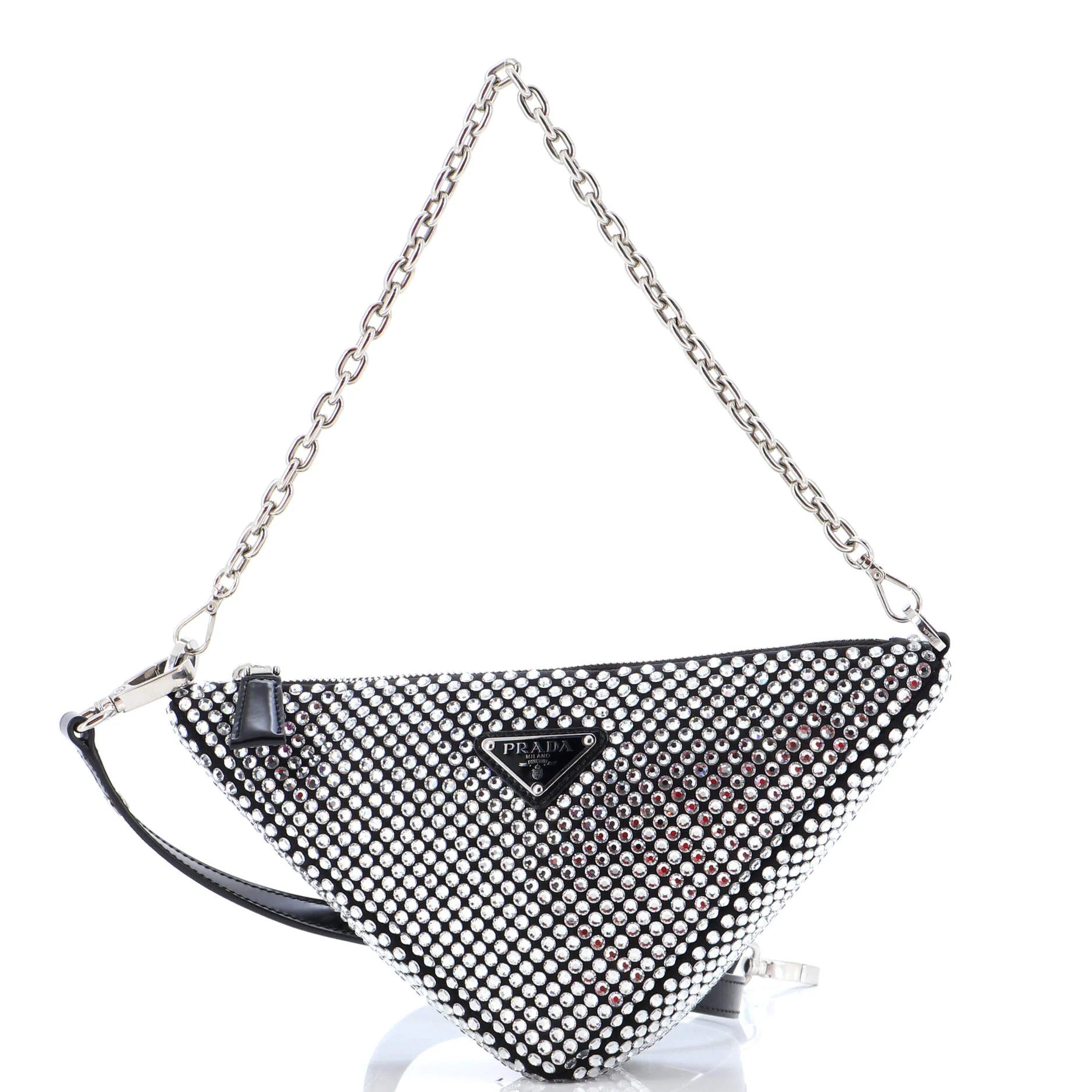 PRADA Triangle Top Handle Pouch Bag Crystal Embellished Satin Mini | Rebag