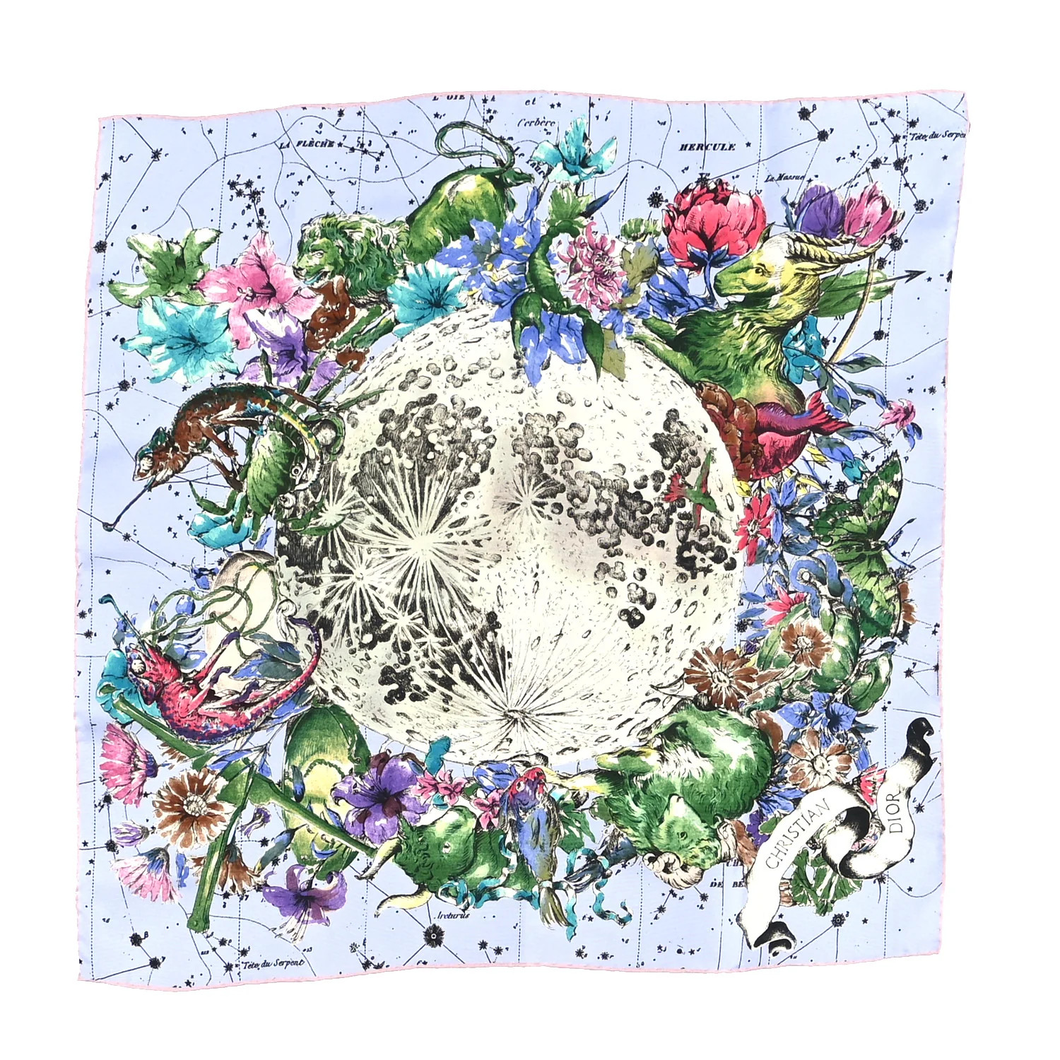 Silk Zodiac Print Square Scarf 55 Blue Multicolor | FASHIONPHILE (US)