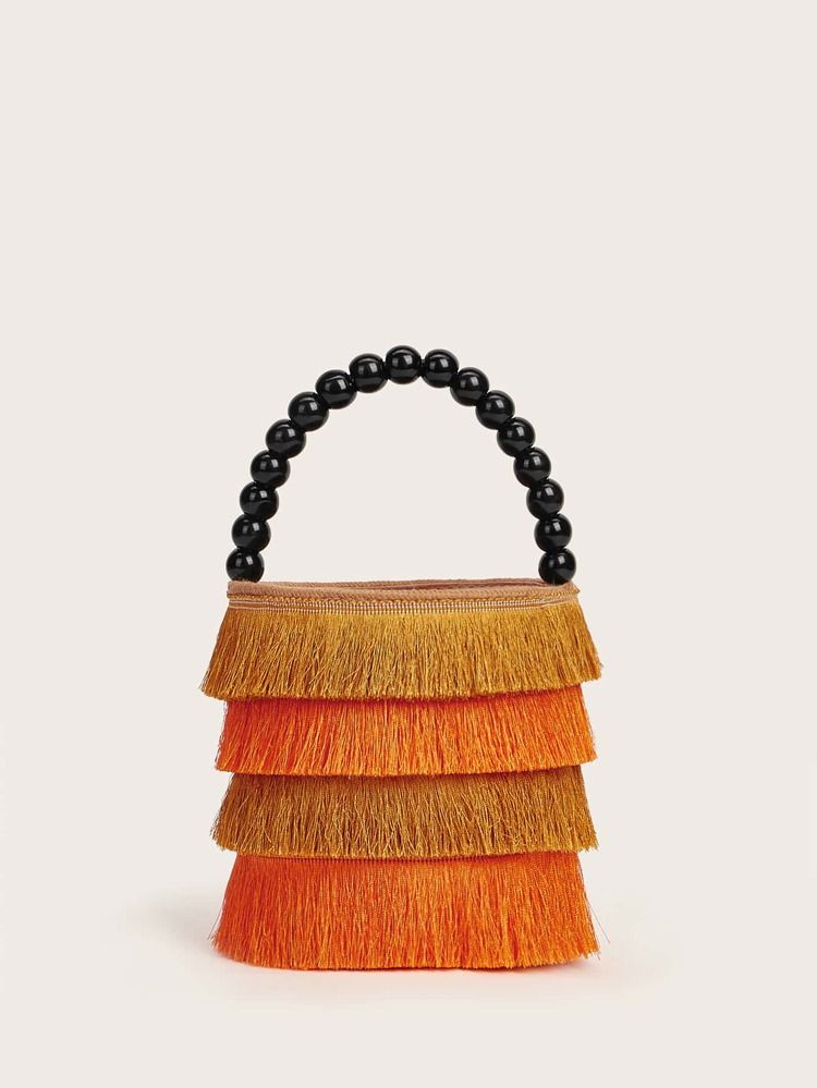 Mini Fringe Design Beaded Handle Satchel Bag | SHEIN