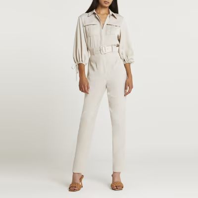 Beige belted jumpsuit | River Island (UK & IE)