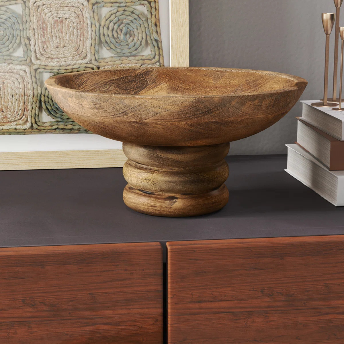 Boulders Bowl Mango Wood Pedestal Base Handcrafted Look for Home Office Bedroom Living Room - 5" ... | Wayfair North America