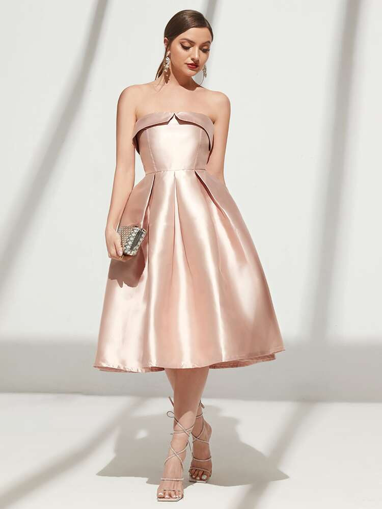 SHEIN Belle Fold Pleated Detail Tube Bridesmaid Dress | SHEIN