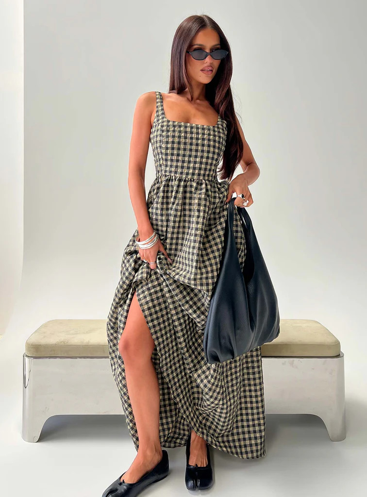 Cartmel Check Maxi Dress Black / Cream | Princess Polly US