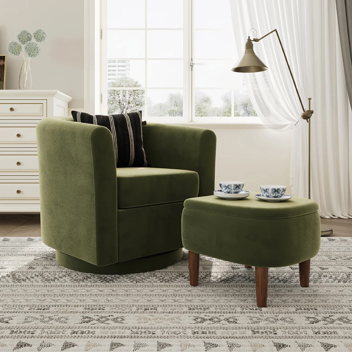 Upholstered Swivel Barrel Chair with Storage Ottoman, 24.5\u2033 Wide Small Accent Chair, 360\u00... | Wayfair North America