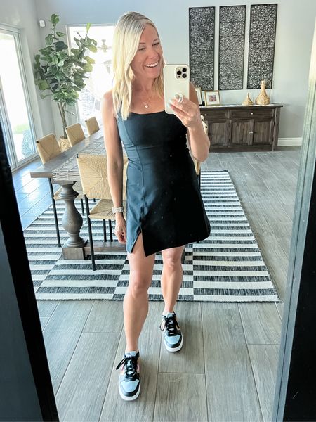 Love this black tennis dress with Nike sneakers. Small dress and big kids 6.5 sneakers which are the same as a women’s 8. Abercrombie 

#LTKActive #LTKFitness #LTKOver40