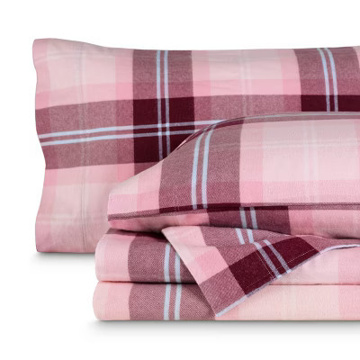 Soft & Cozy 100% Cotton Flannel Printed Pattern Sheet Set by Bare Home - Queen, Symphony Plaid - Pink | Target