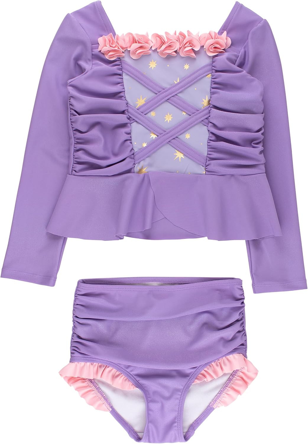 RuffleButts Girls Princess Dress-Up Long Sleeve Rash Guard 2-Piece Swimsuit | Amazon (US)