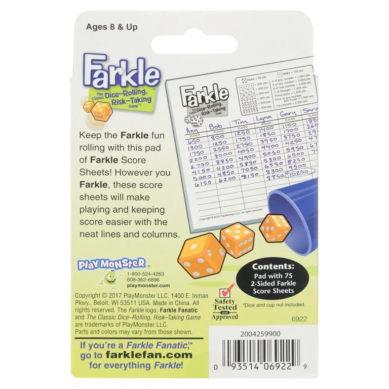 Farkle Score Sheets, 75/Pkg | Walmart (US)