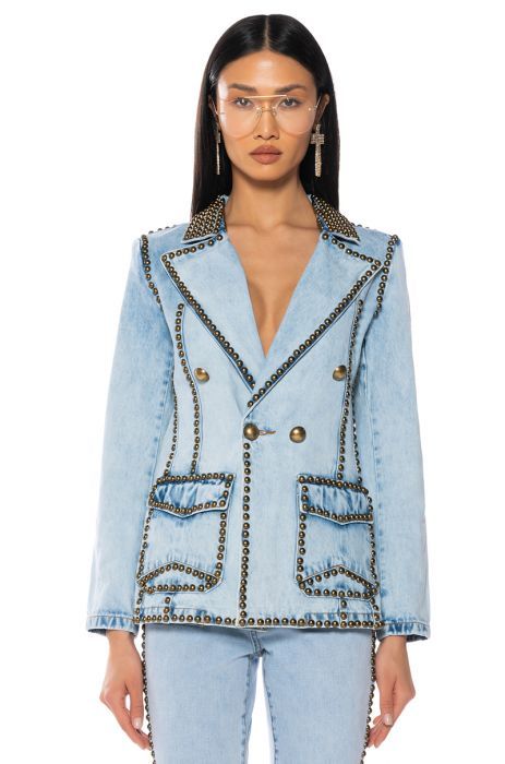 HERE TO STAND OUT EMBELLISHED DENIM BLAZER by AKRIA | AKIRA