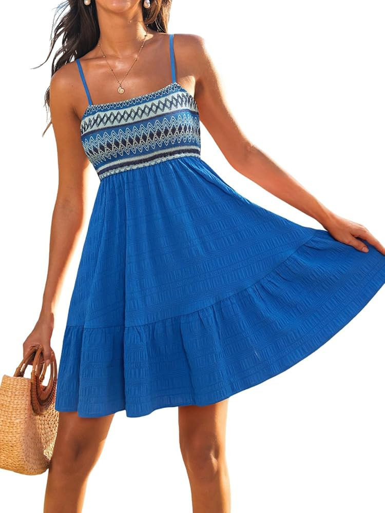 CUPSHE Womens Summer Dresses Sleeveless Paisley Beach Ruffled Spaghetti Straps Casual Vacation Mi... | Amazon (US)