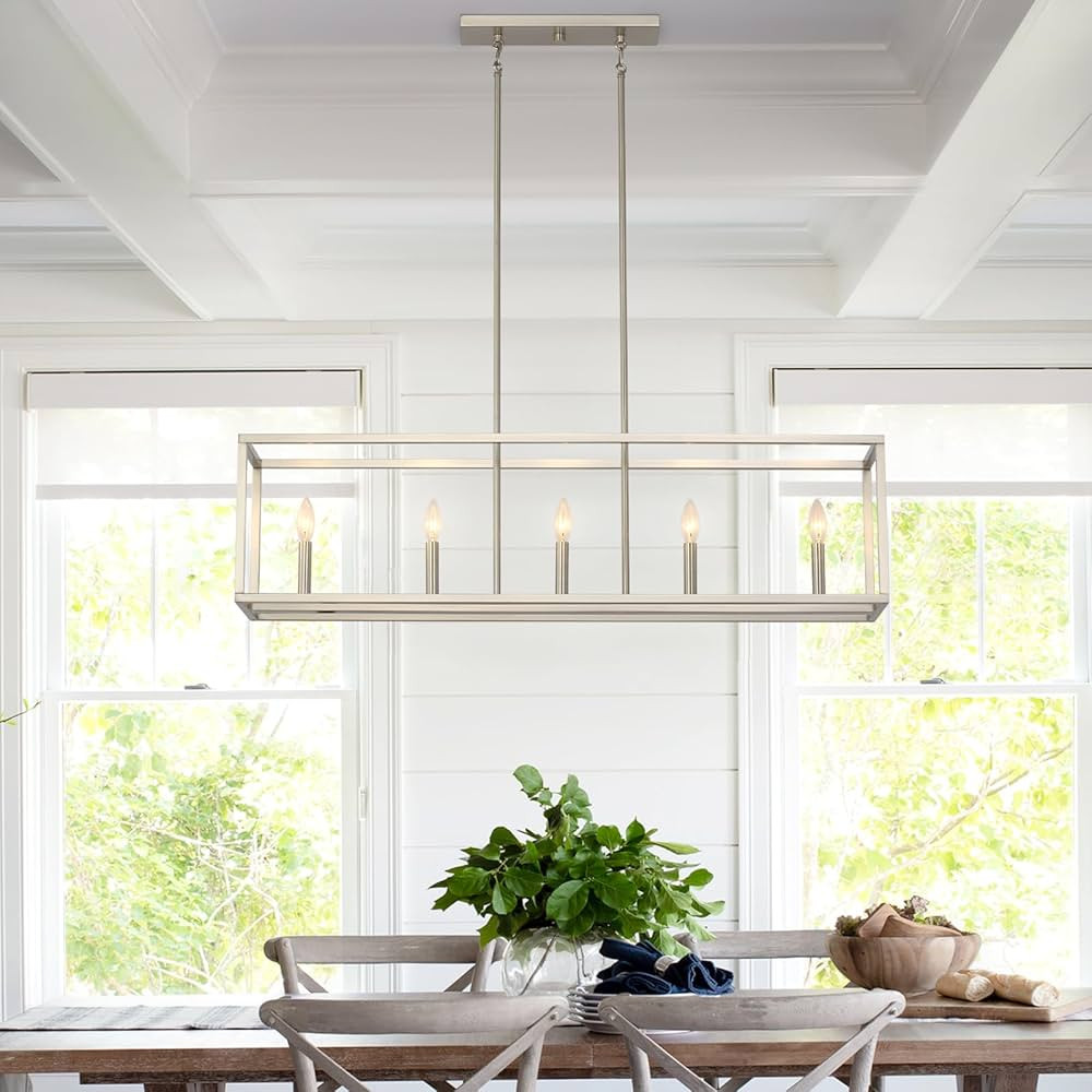 Kitchen Island Lighting, 5-Light Dining Room Light Fixture, Farmhouse Brushed Nickel Chandelier M... | Amazon (US)