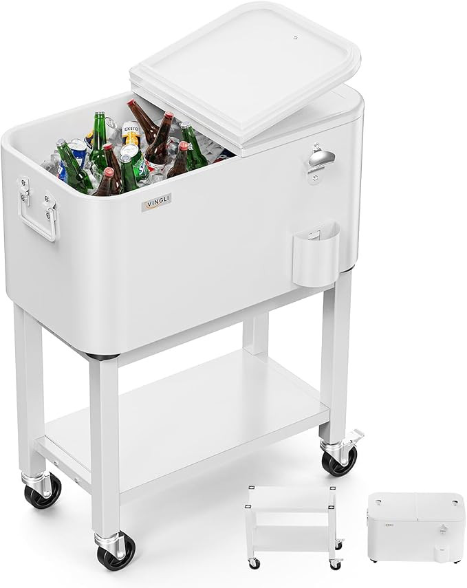VINGLI Patio Cooler, Rolling Ice Chest on Wheels, Portable Patio Party Bar Drink Cooler Cart, wit... | Amazon (US)