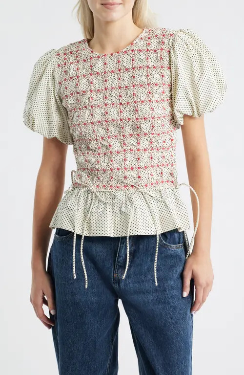 Audrey Polka Dot Smocked Organic Cotton Top | Nordstrom