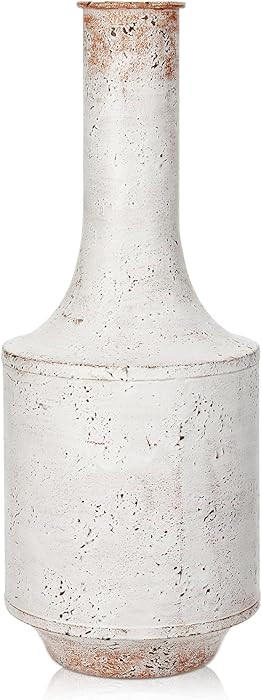 15" Metal Flower Vase Rustic Farmhouse Style Galvanized White Metal Vase, Decorative Whitewashed ... | Amazon (US)