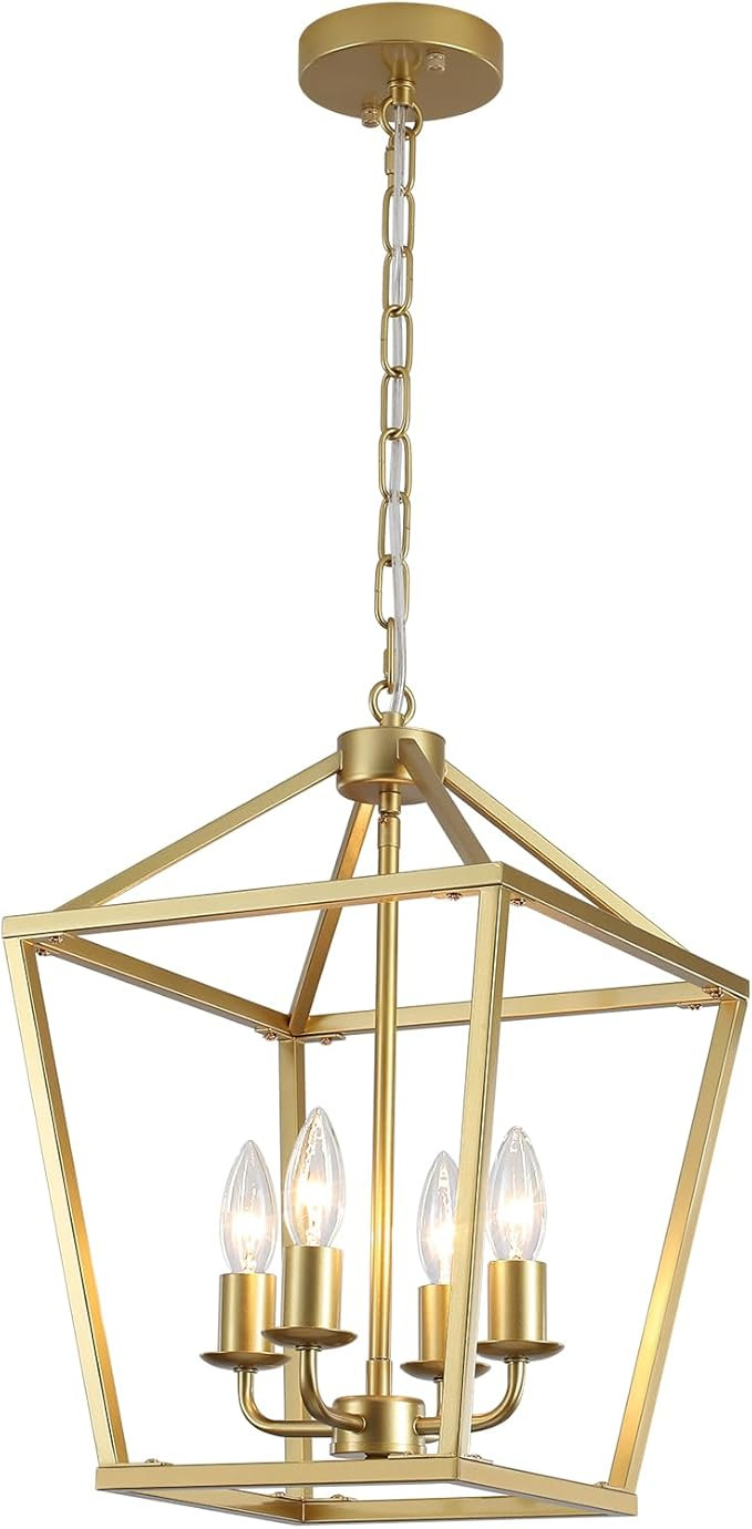 4-Light Gold Chandelier Farmhouse Lantern Pendant Light Rustic Iron Cage Hanging Light Fixtures I... | Amazon (US)