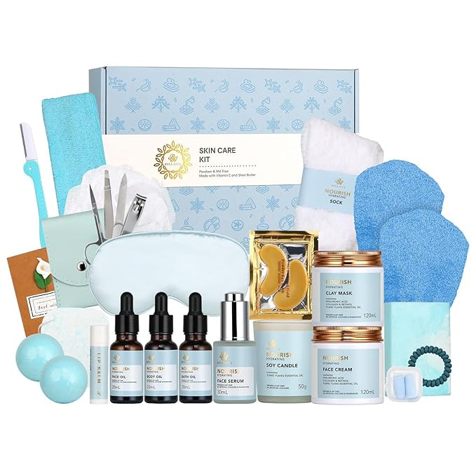 Spa Gift Set, 28pcs Ylang Facial Skin Care Set includes Face Cream, Bath Oil, Serum, Shower Acces... | Amazon (US)