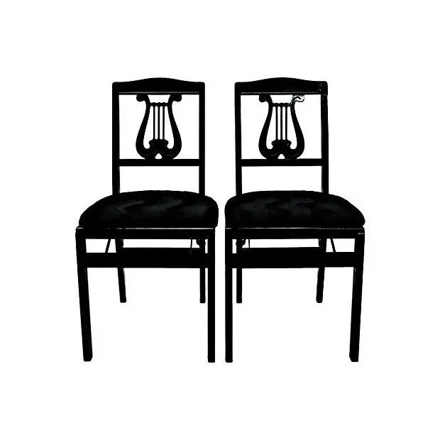 Folding Lyre-Back Chairs - Pair | Chairish
