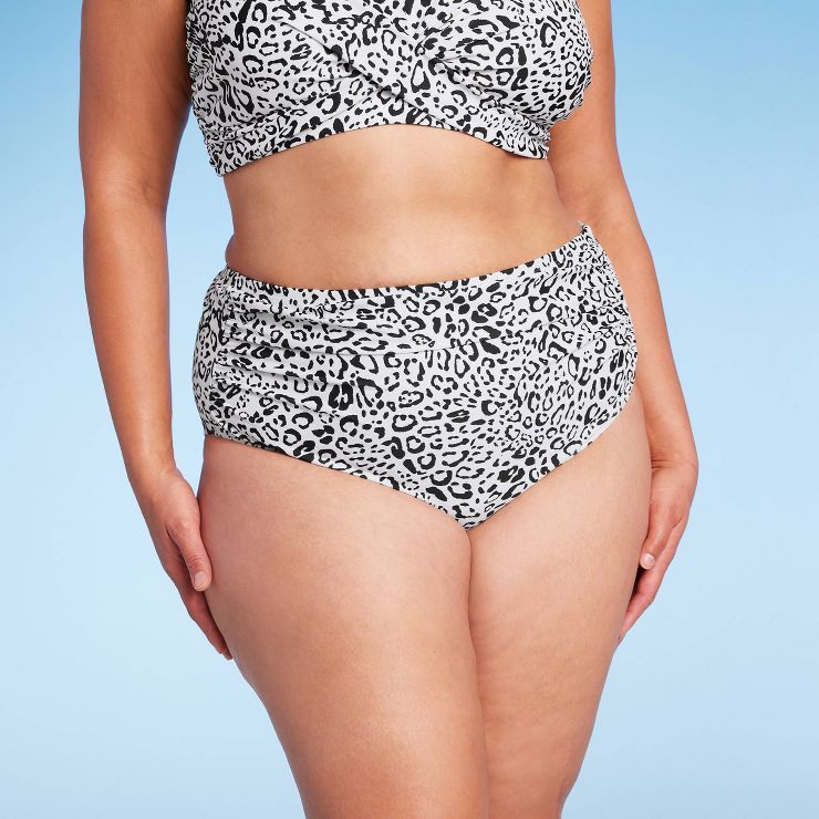 Women's Neutral Leopard Print High Waist Full Coverage Bikini Bottom - Kona Sol™ Cream | Target