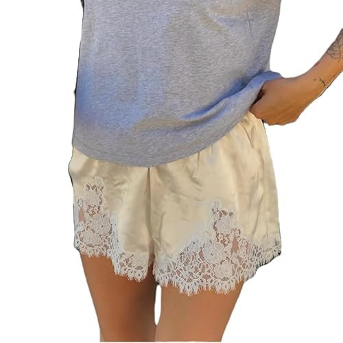 Women Satin Lace Shorts Elastic Waist Silk Shorts Y2k Mini Pettipants Coquette Micro Bottoms Lounge Sleepwear(A Champagne,m) | Amazon (US)
