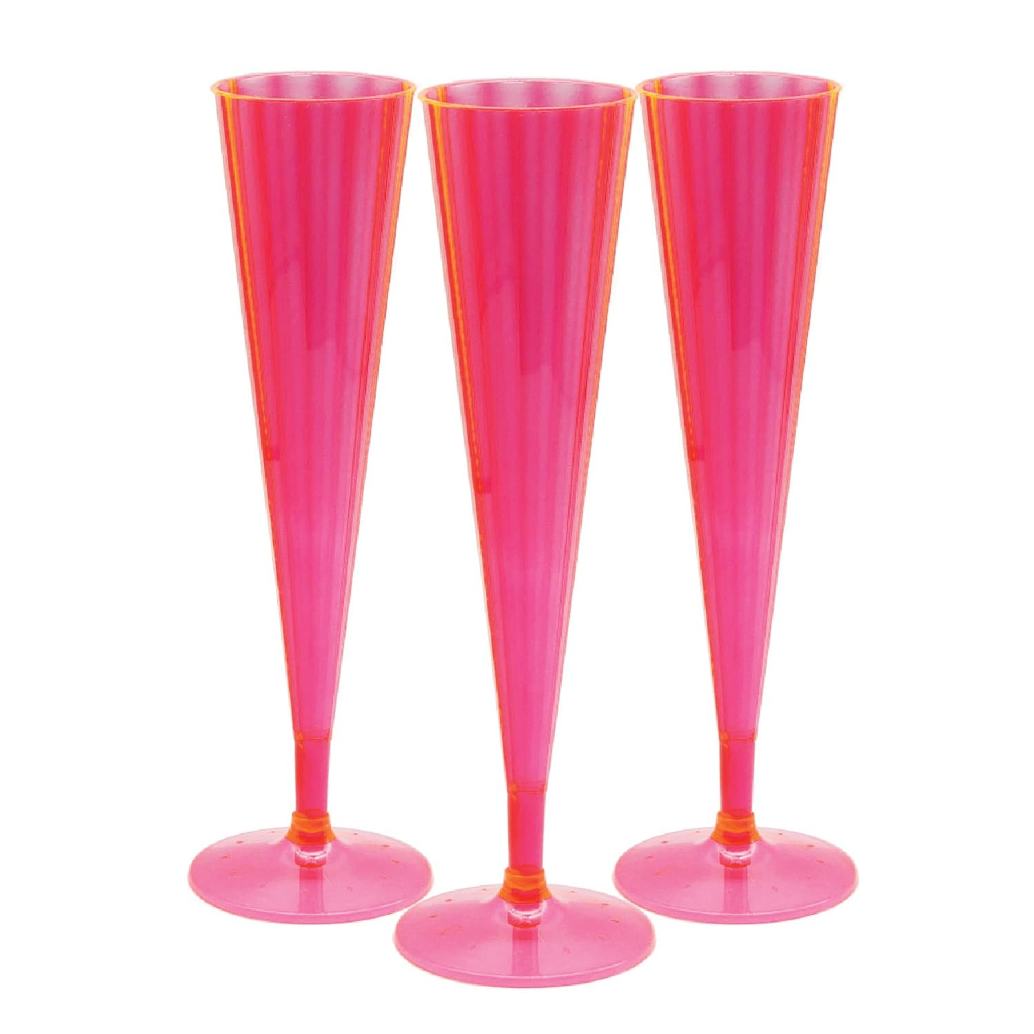 Party Essentials 20 Count Hard Plastic Twopiece 5 oz Champagne Flutes, Neon Pink | Amazon (US)
