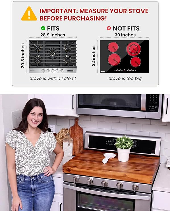 Stove Top Covers for Electric Stove 30”x22” (Outer) / 28.9”x20.8” (Inner) - Acacia Wood N... | Amazon (US)