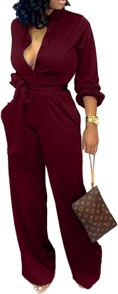 SxClub Jumpsuits for Women Formal Sexy Elegant Long Straight Pants Busineess Party Jumpsuit with ... | Amazon (US)