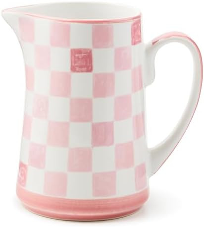 MACKENZIE-CHILDS Stoneware Pitcher with Spout, Decorative Drink Pitcher, 1.75 Quarts, Pink Check | Amazon (US)