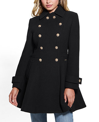 GUESS Women's Collared Double-Breasted Peplum Coat - Macy's | Macy's