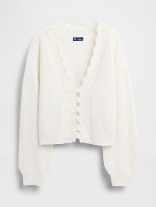 Fuzzy Pointelle Scalloped Crop Cardigan | Gap (CA)