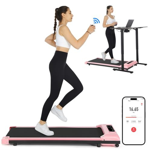 Pink Smart Walking Pad Under Desk Treadmill Portable 2.5HP for Office, Walking Treadmill Electric Quiet for Home/Apartment/Flat with Remote Control and LED Dispaly | Amazon (US)