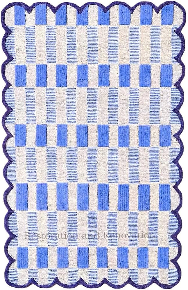Restoration and Renovation Modern Plaid Area Rug with Scalloped Border - Tufted Wool & Cotton for... | Amazon (US)