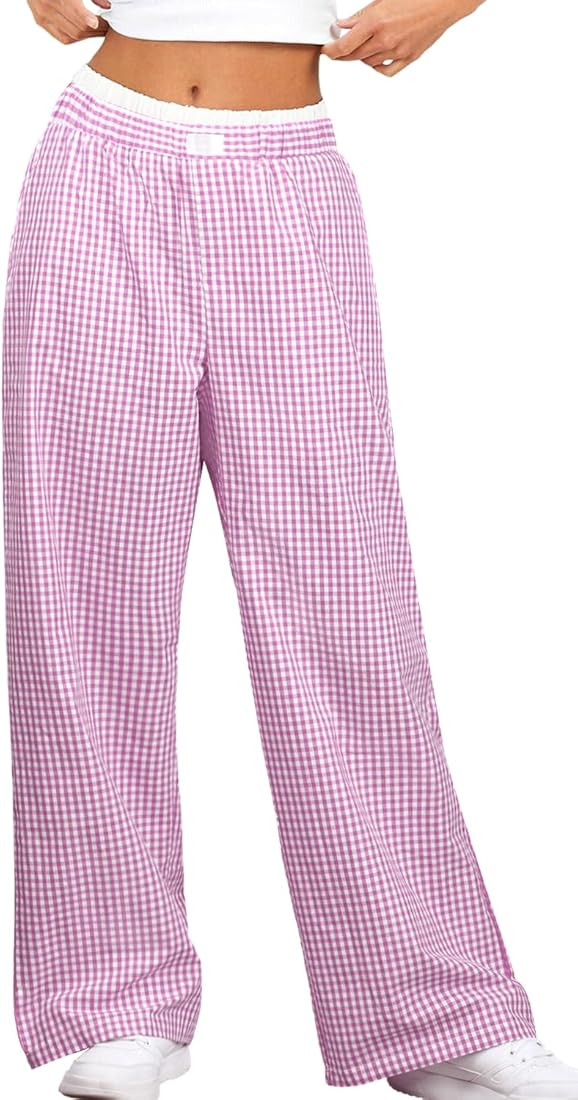 Women Pajama Pants Striped Wide Leg Elastic Waist Lounge Pj Bottoms Sleepwear | Amazon (US)