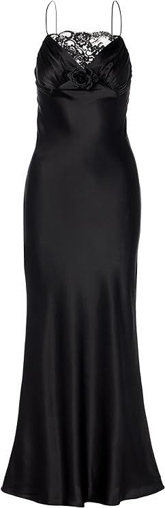 Amazon.com: Rodarte, Black Silk Satin Bias Dress With Ruched Bust And Black Lace Detail, Black : ... | Amazon (US)