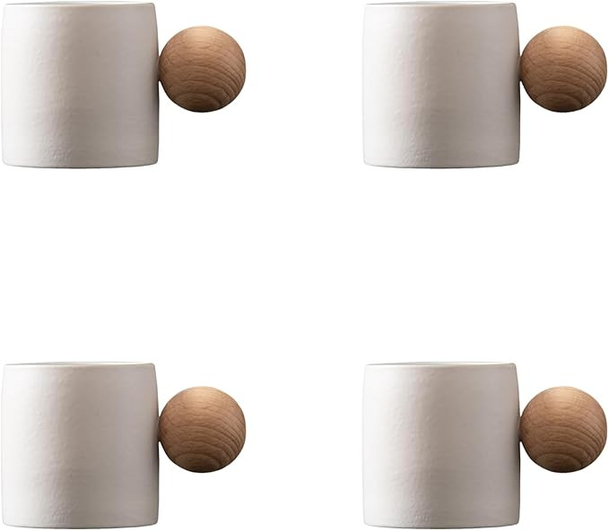 2-Oz Ceramic Espresso Cups with Wood Handle, 2/4-Piece Set for Coffee, Tea, Latte - Dishwasher Sa... | Amazon (US)