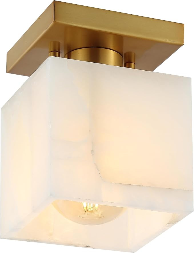 JONATHAN Y Alessia 1-Light Semi Flush Mount 5", White Marbling/Brass Gold | Amazon (US)