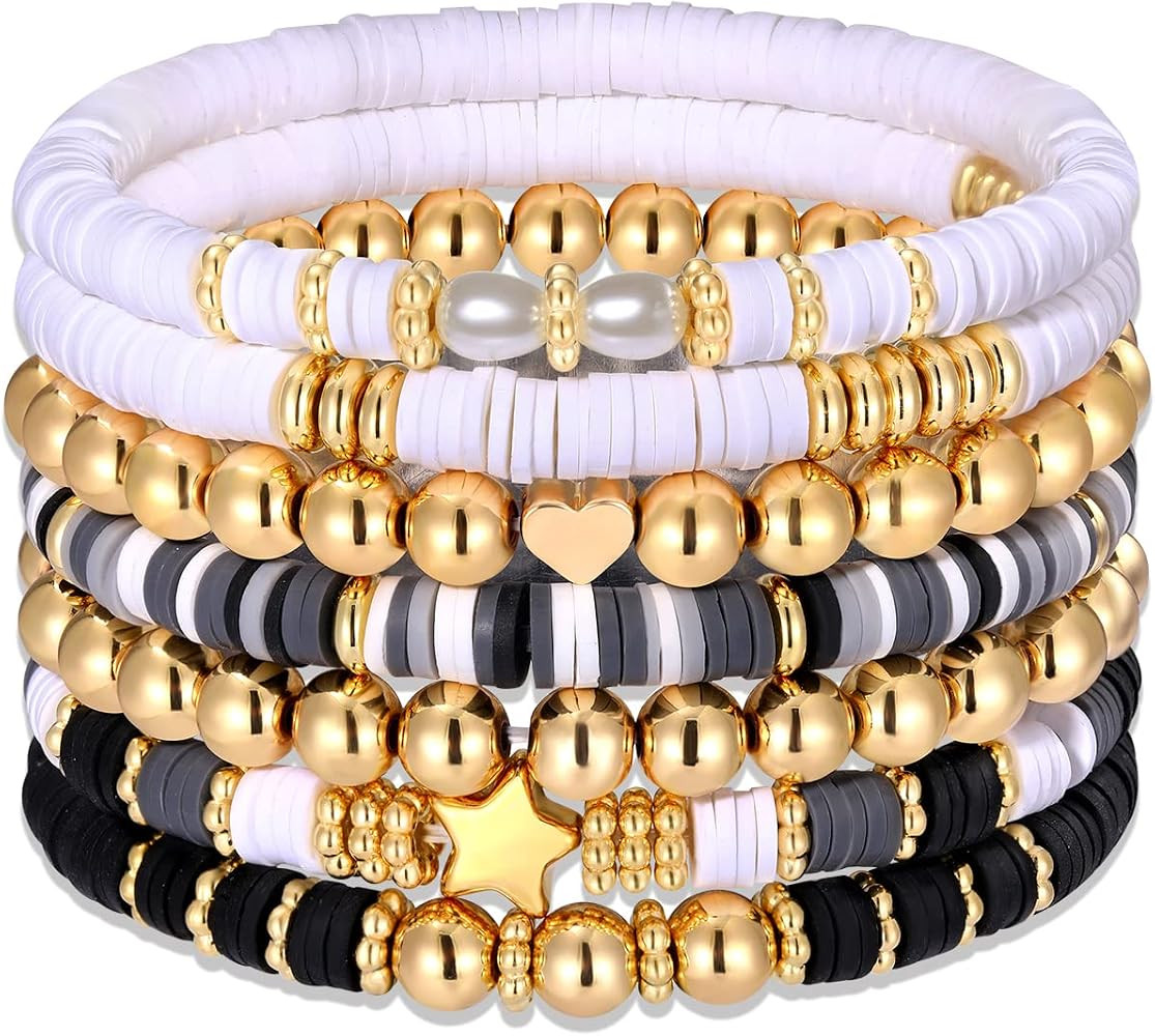 XOCARTIGE Surfer Heishi Bracelets for Women Stackable Rainbow Vinyl Disc Clay Beaded Stretch Brac... | Amazon (US)