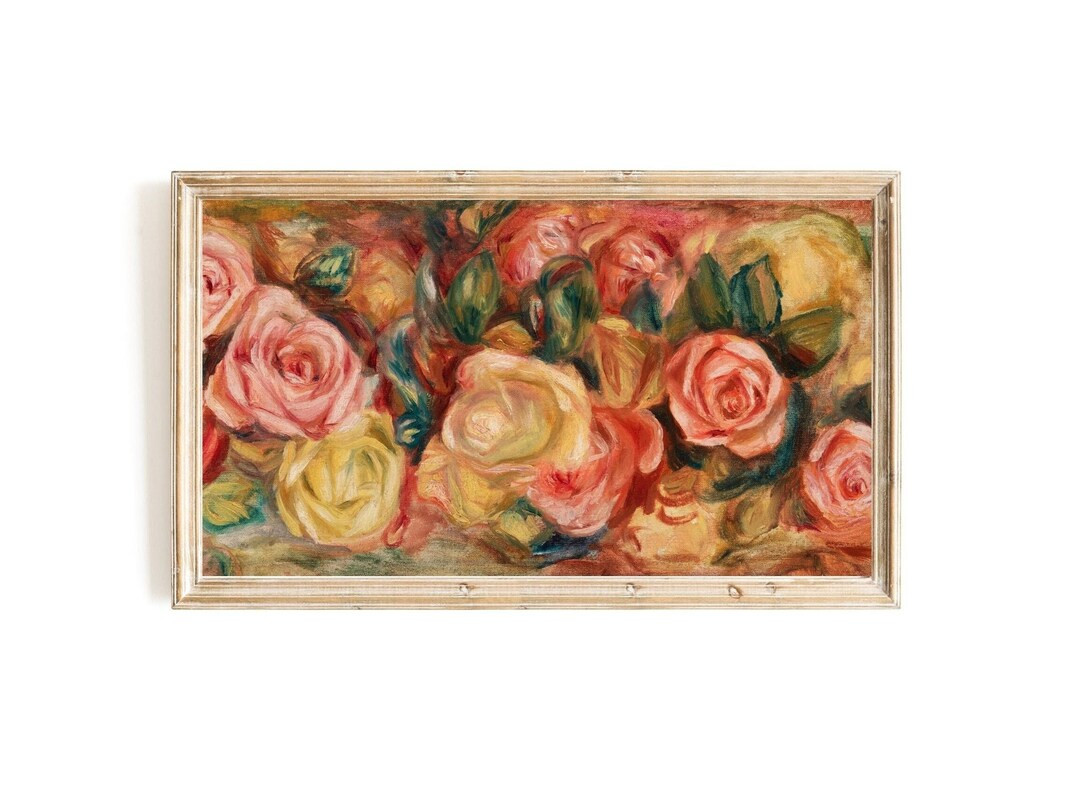 Renoir Samsung Frame TV Art Pink and Red Roses Art for Frame TV Art for Frame TV Impressionist Fr... | Etsy (US)
