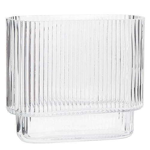 YANWE1 Ribbed Vase, Fluted Glass Vase for Flowers, Clear Flower Vases for Tulips, Modern Vases for Living Room, Dining Table, Office, Bedroom, Mantle, Shelf, Wedding, 7 Inch | Amazon (US)