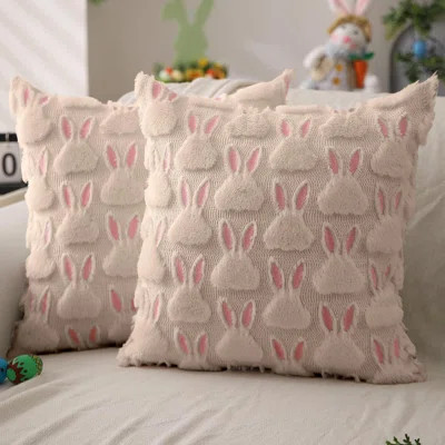 18" Easter Bunny Throw Pillow Covers Set Of 2, Plush Faux Fur Ears For Sofa, Bedroom Or Holiday Decor | Wayfair North America