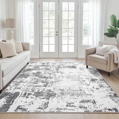 Redenhalk Washable Area Rug Grey Abstract Modern Room Rug Non Slip Soft Thin Simple Indoor Floor Carpet | Wayfair North America