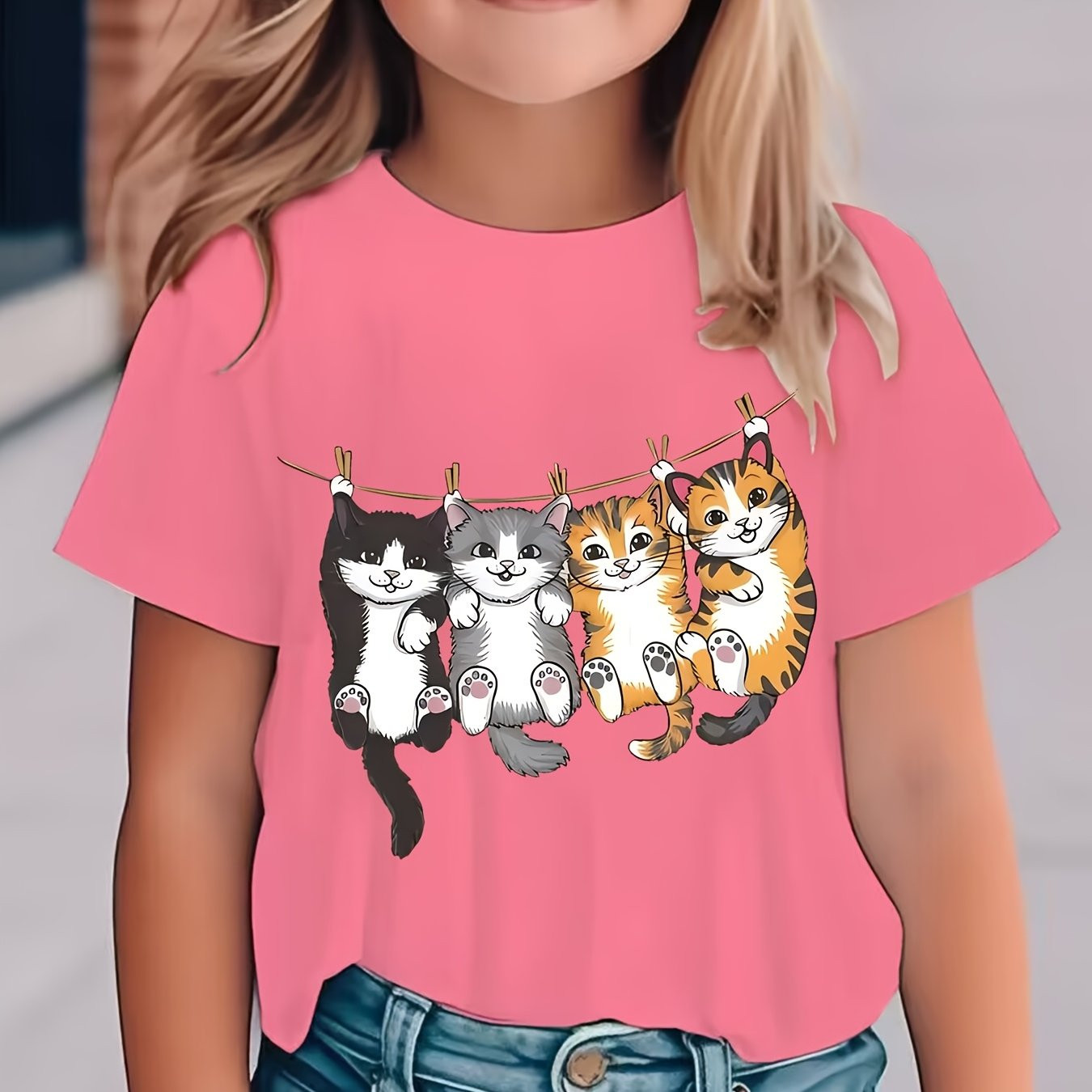 kids' cute cartoon cat graphic t shirt bright neon yellow - Temu | Temu Affiliate Program
