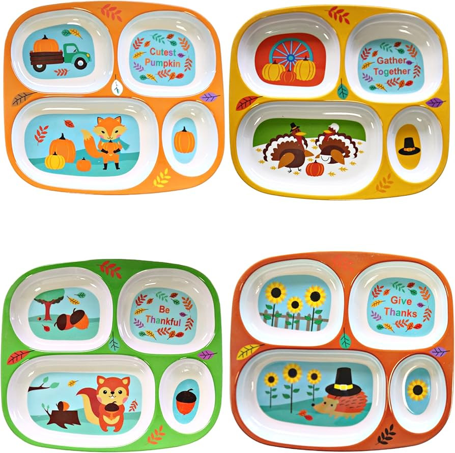 4E's Novelty Fall Thanksgiving Dinnerware Divided Plates for Kids Melamine Plastic - Set of 4 Tha... | Amazon (US)